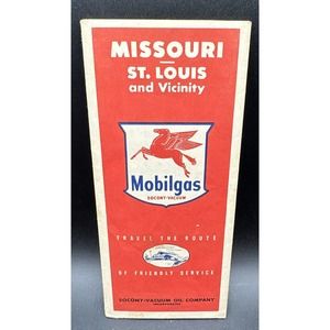 Vintage 1940's Mobilgas Missouri St. Louis Gas Station Travel Road Map -B1
